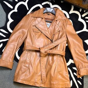 Whet Blu Vintage Tan Leather Moto Trench Jacket